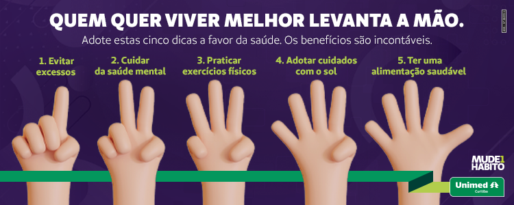 imagem de mão esticada mostrando os cinco dedos com a mensagem quem quer viver melhor levanta a mão e varias dicas