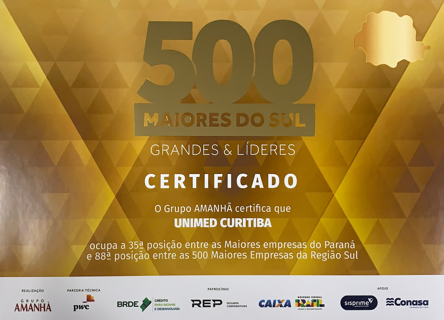 Certificado Grupo Amanhã 500 maiores